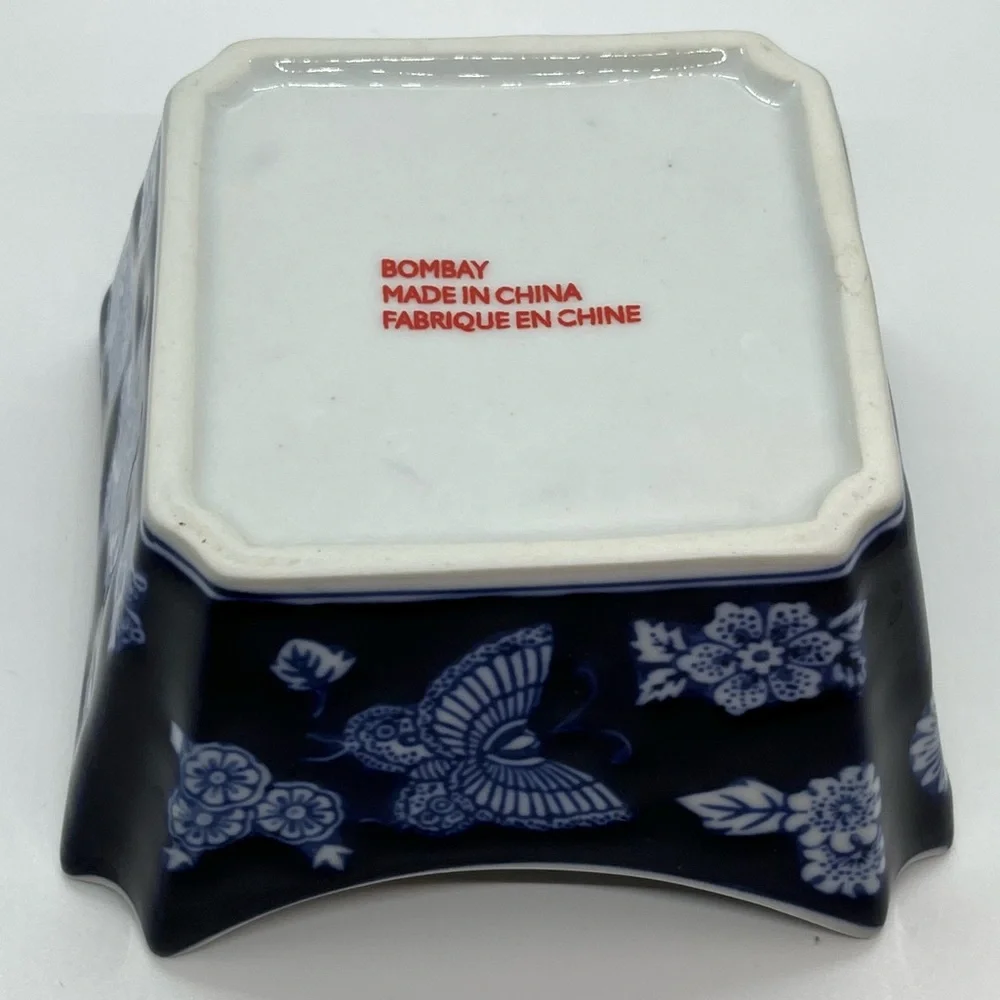 Bombay Cobalt Blue and White Chinoiserie Butterfly & Flower Bowl